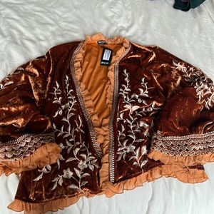 Nasty Gal Velvet Embroidered Ruffle Kimono Jacket